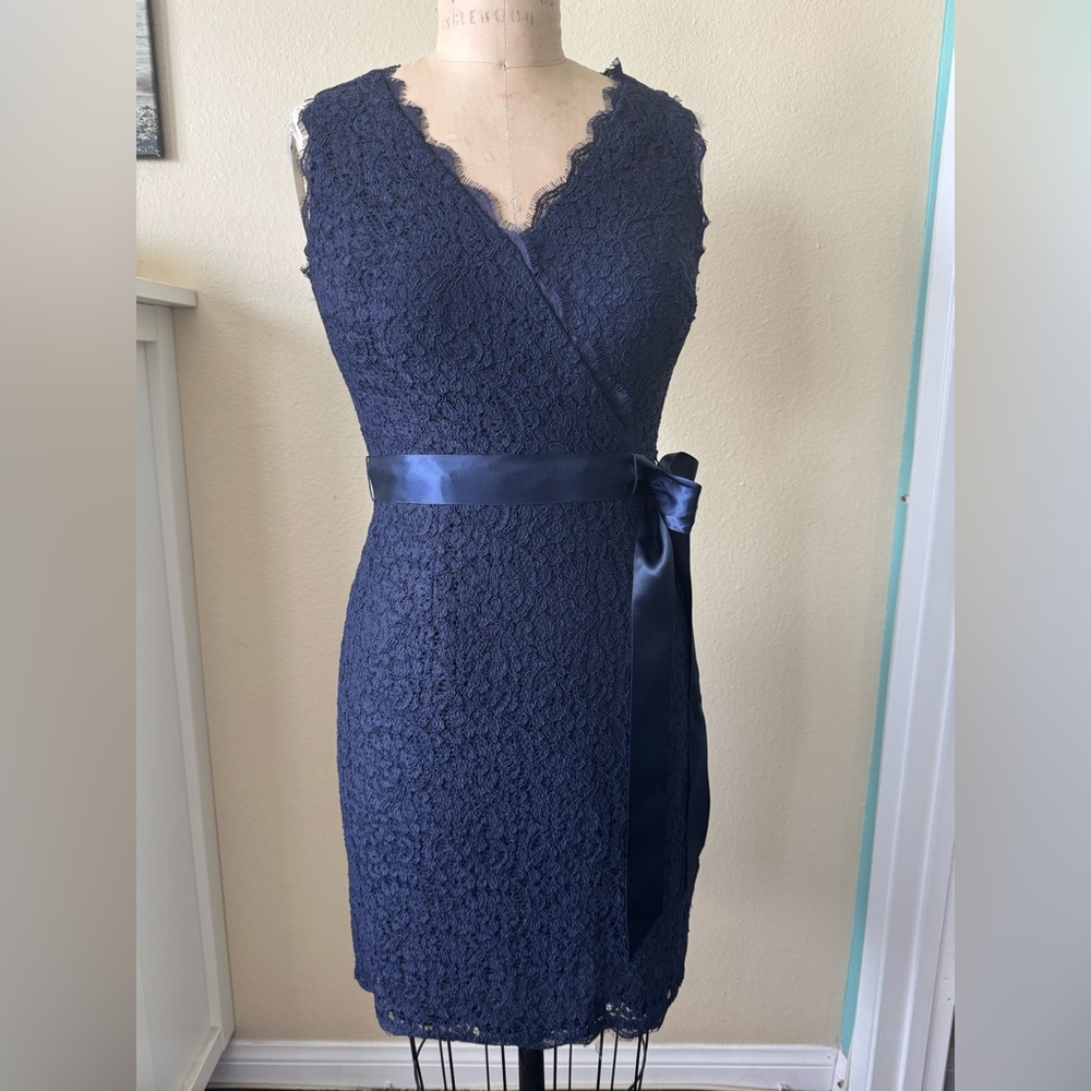 Adrianna Papell Blue Sheath Midi Dress V-neck Sleeveless
